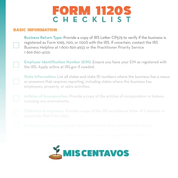 Form 1120S Tax Preparation Checklist