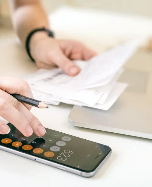 Woman making audit of household spendings at home